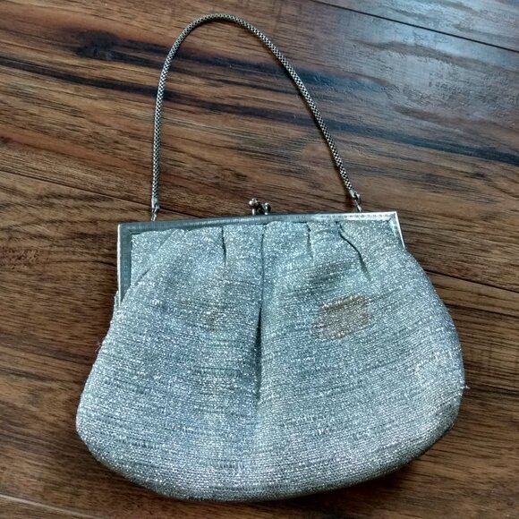 Vintage Silver Lame Purse Kisslock GOLDCO Cocktail Handbag - Picture 3 of 10